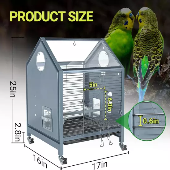 Acrylic Bird Cage, 25 Inch Medium Parrot Cage for Parakeet Cockatiel Conure L...