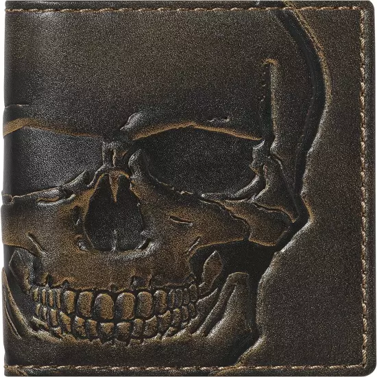 HoJ Co. SKULL Slim Card Wallet | Minimalist Bifold Card Case | Slim Front Pocket