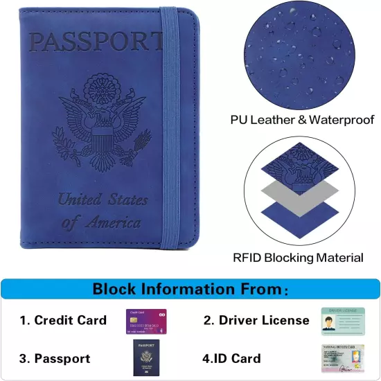 Premium Leather Passport Holder Covers Case, Waterproof Rfid Blocking Travel Wal