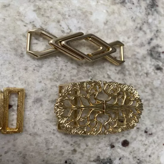 Assorted Gold Tone Interlocking Womens Belt Buckles Two-piece Lot of 9