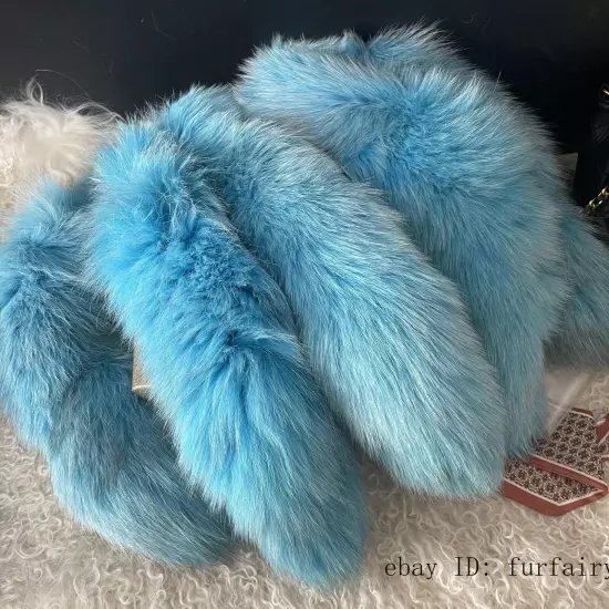 2/5/10 wholesale Dyed Color Real Blue Fox Tail Fur Keyring Pendant Cosplay Toy