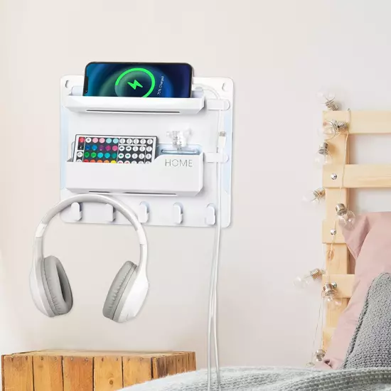 Bedside Wall Mount Shelf, Adhesive Bedside Organizer for Remote、Phone、Glasses. B