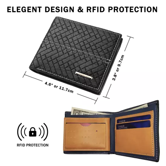 Men's Black Genuine Leather Wallet RFID Blocking Slim Bifold Card Holder Purse