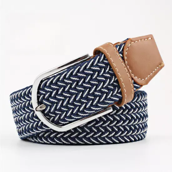 Mens Ladies Belts Canvas Webbing Braided Leather U Buckle Elastic Woven Stretch