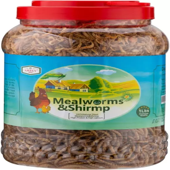 Amzey Shrimp & Mealworms 100% Non-Gmo Dried Mealworms - High-Protein Mea