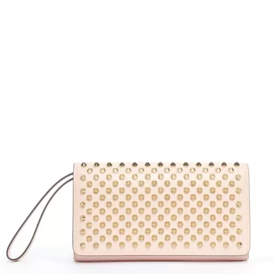 CHRISTIAN LOUBOUTIN Macaron pink gold spike stud flap wallet clutch bag