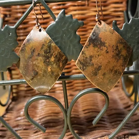 Abstract Handcrafted Copper Earring with Original Patina