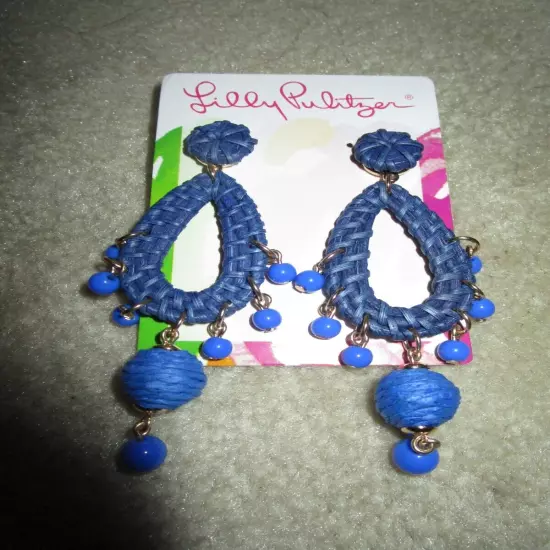 Lilly Pulitzer, wicker and beaded earrings navy blue pierced