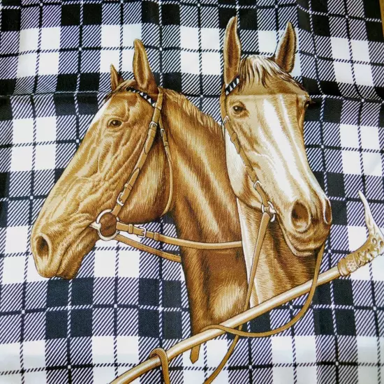 AUTH DI RATTI 100% SILK SCARF/POCKET SQ -ELEGANT HORSE/PLAID DESIGN - ITALY MADE