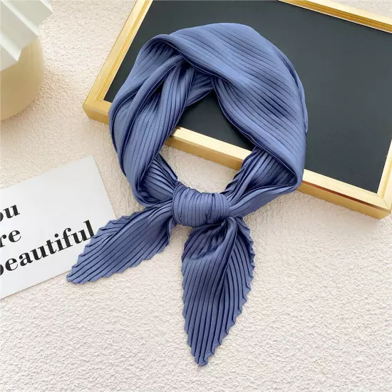 Women's Square Silk Pleated Head Hair Neck Scarf Satin Neckerchief Scarf