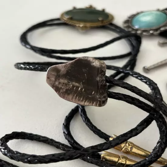 Vintage Lot of 4 Agate Stone Turquoise Petrified Wood BOLO Ties