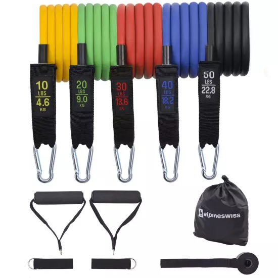 Alpine Swiss Exercise Resistance Bands with Handles Workout Fitness Tube Bands