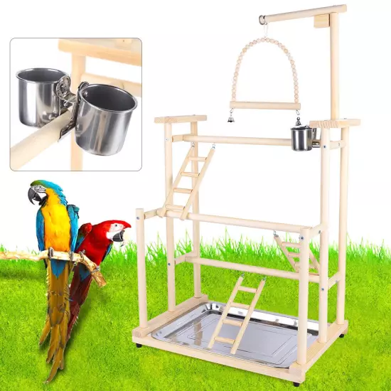 3 Layer Bird Playground Parrot Play Stand Bird Gym f/ Parakeet Cockatiels Gym