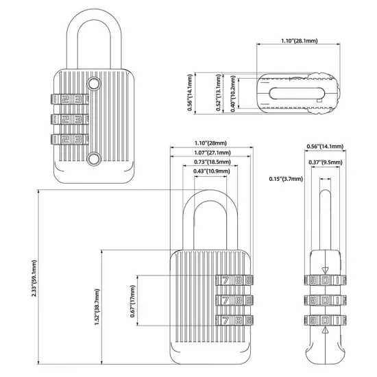 Zinc alloy 3 Digit Password Lock Safe Luggage Combination Lock Travel Outdoor