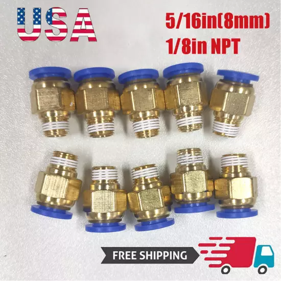 8mm or 5/16" OD to 1/8" NPT Male Straight Push In Connect Tube Fitting NEW-