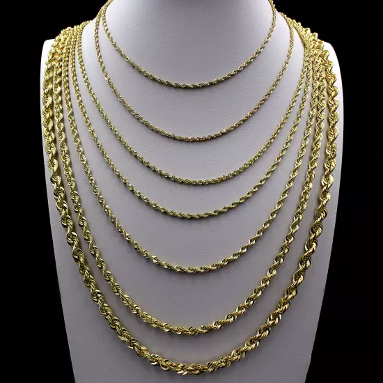 Real 10K Yellow Gold 2mm-6mm Diamond Cut Rope Chain Bracelet Necklace 16"- 30"