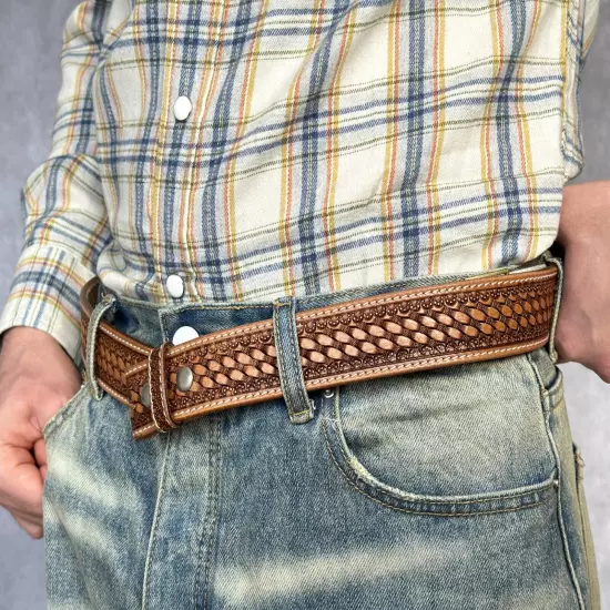 Western Belt Handmade Strap Men's Full Grain Leather No Buckle Cowboy Rodeo Belt