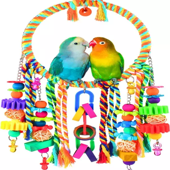 Bird Toys, Bird Swing Toy Bird Perch with Colorful Chewing Toys, Suitable for Lo