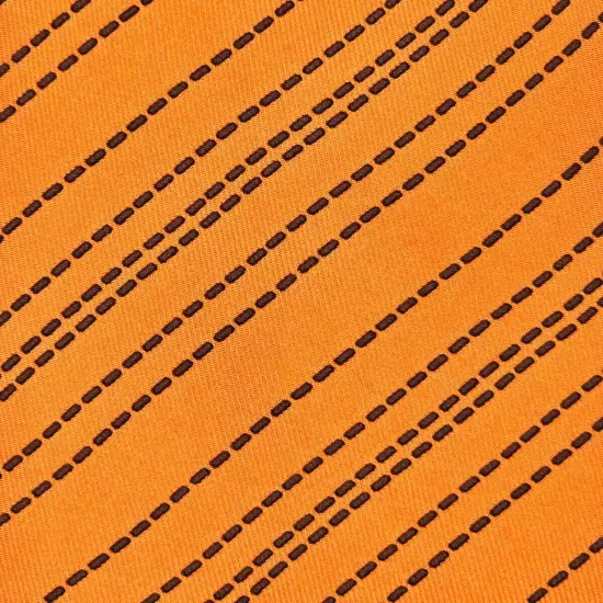 HERMES TIE 5114 HA Brown Dash Striped on Orange Silk Necktie