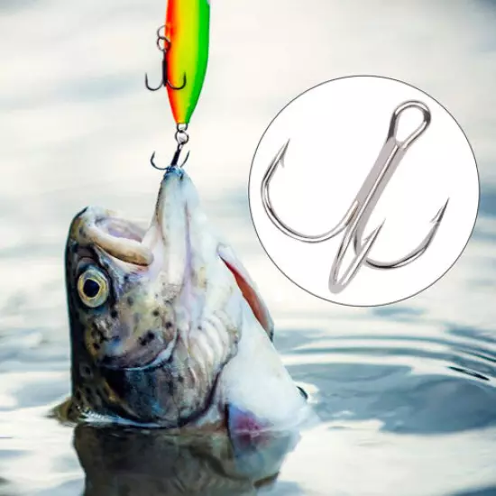 200pcs Treble Fishing Hook Round Bend Sharp Treble Hooks Size 1/4/6/8/10/12/14