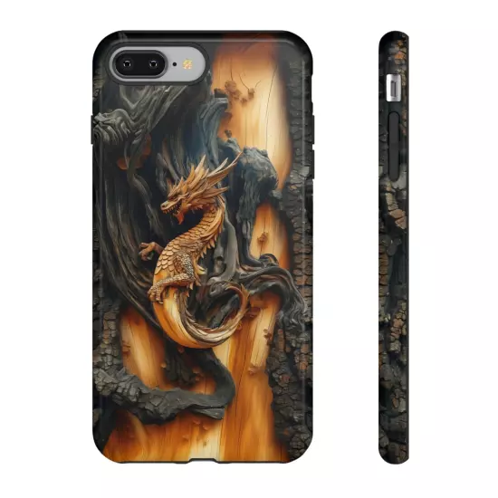 For iPhone, Samsung Galaxy, Pixel - Phone Case Cover - Carved Wood Dragon Print