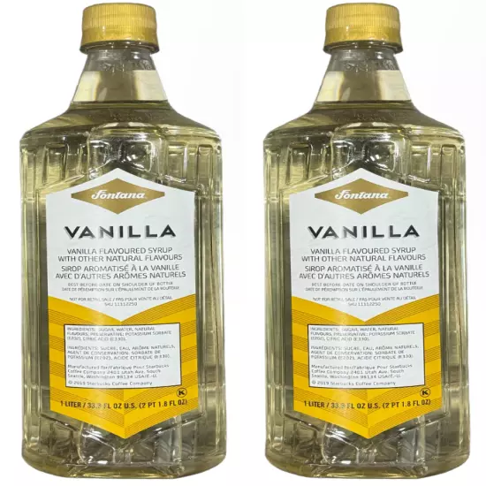 2-Pack Fontana for Starbucks VANILLA Flavored Coffee Syrup 1 L- BB 10/29/2024