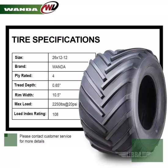 WANDA 26X12-12 Lawn Mower Agriculture Farm Tractor Tires 4 Ply 26x12x12 -Set 2