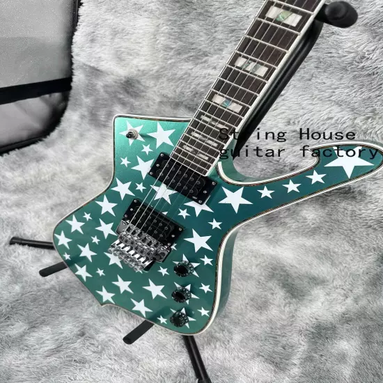 Mint Green Solid Electric Guitar White Star Chrome Part HH Open Pickup Fast Ship