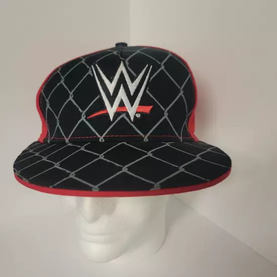 WWE Hat Cap Snapback Adjustable Chainlink Black Red Big Logo