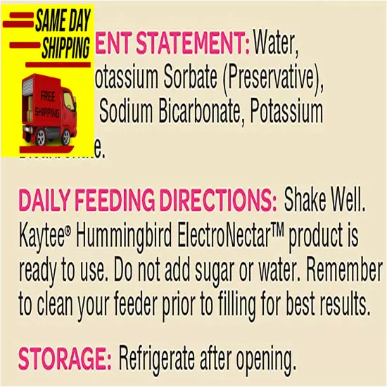 Kaytee Hummingbird Electronectar Wild Bird Food, Ready to Use, 64 Ounces