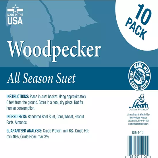 Heath Outdoor Products DD24-10 Woodpecker Suet Cake, 10 Pack