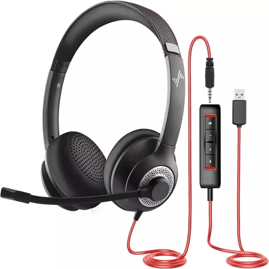 USB 3.5mm Wired Headset with Noise Cancelling Microphone for PS5 Laptop Computer