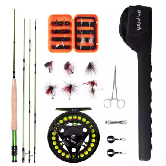 Dr.Fish Fly Fishing Kit 9FT 5/6 IM8 Carbon Rod Fly Reel,Line,Flies Outfit