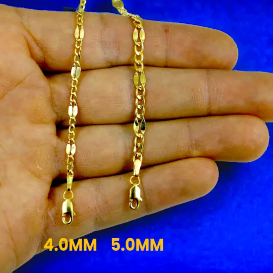 10K Yellow Gold 3mm-5mm Solid Mirror Figaro Chain Necklace Link All Sizes Women