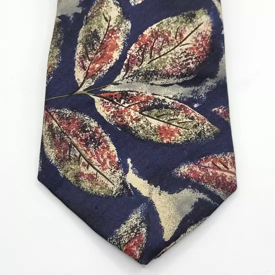 Dark Blue Maroon Beige Leaf Sprawl Pattern Silk VIAGGIO Vintage Business Necktie