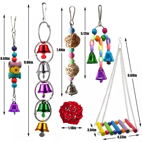 Bird Parrot Swing Chewing Toy Set 15PCS Wooden Hanging Bell with Hammock Clim...