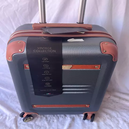 19V69 Italia Vintage-Like 20" Expandable Retro Luggage Gray Hardcase Carry On