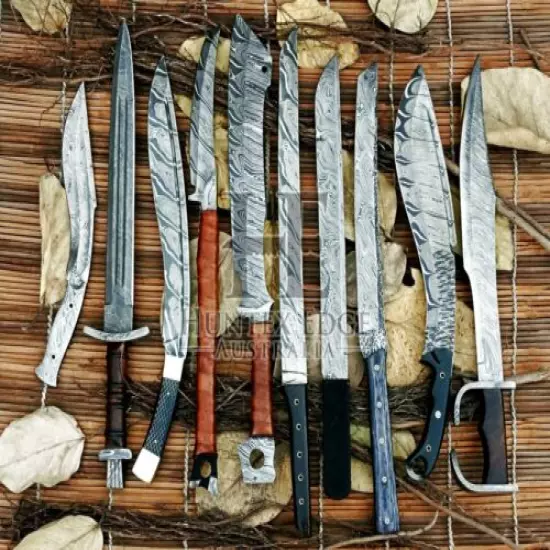 HUNTEX Limited Special Edition Custom Handmade Lot of 10 Damascus Short Swords