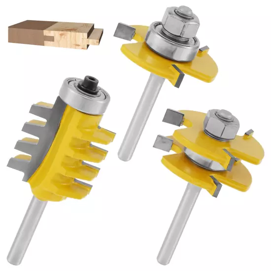 3Pcs 1/4" Shank Tongue and Groove Router Bit Reversible Finger Joint Router Bitφ