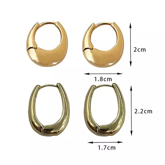 1Pair Geometric Ear Buckle Hoop Earrings Smooth Metal Round Circle Earrings