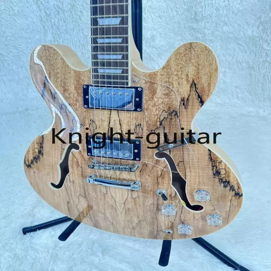 Factory Made Natural ES-335 Semi-Hollow Electric Guitar Chrome Part Maple Neck