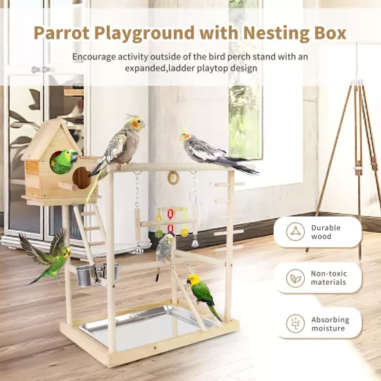 Bird Playground Parrots Perch Stand Play Gym for Cockatiel Playpen with Nesti...