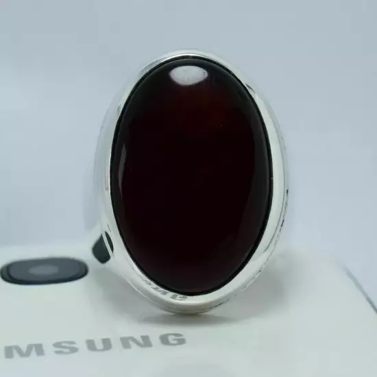 Big Agate Sterling Silver Ring - Mens Black Blood Red Yemeni Aqeeq