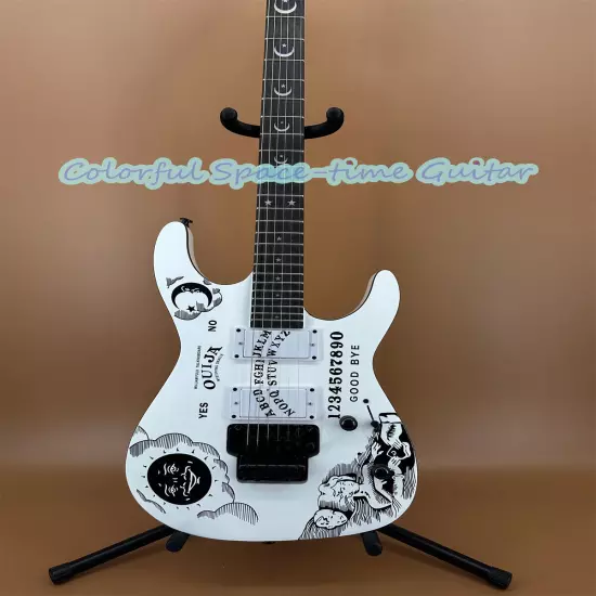 Solid ST Gloss White Ouija Electric Guitar Maple Neck Black Fretboard Fast Ship