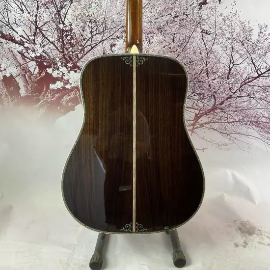 D-45 Acoustic Guitar Solid Spruce Ebony Abalone Flower Inlays free shipping