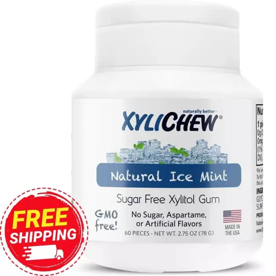 Xylichew 100% Xylitol Chewing Gum, Non-GMO, Non-Aspartame, Gluten & Sugar-Free