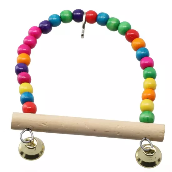 Natural Perch Parrot Swing Toy with Colorful Beads Encourage Bird's Playfulness