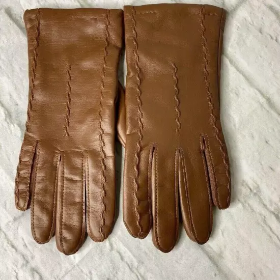 Vintage Vinyl Driving Dress Gloves Women's 6/7 Brown New Old Stock