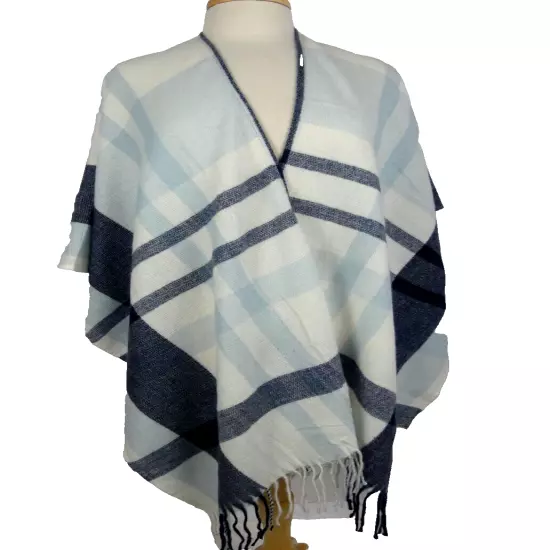 Banana Republic Cashmere Blend Wrap Shawl Skyler Plaid Blue Soft One Size All