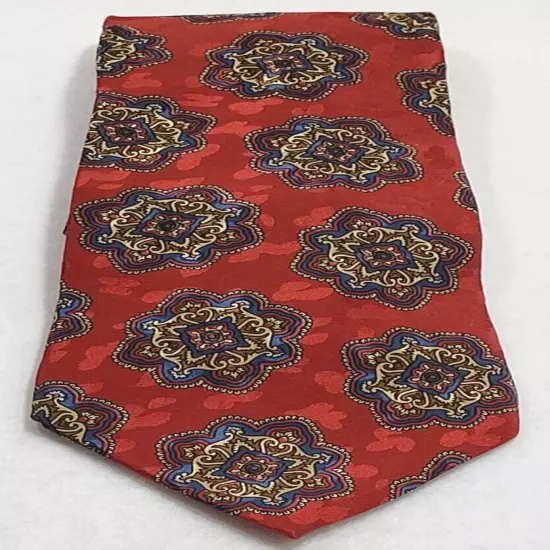 Addison on Madison Handmade Business Silk Necktie Deep Red w Medallion Pattern